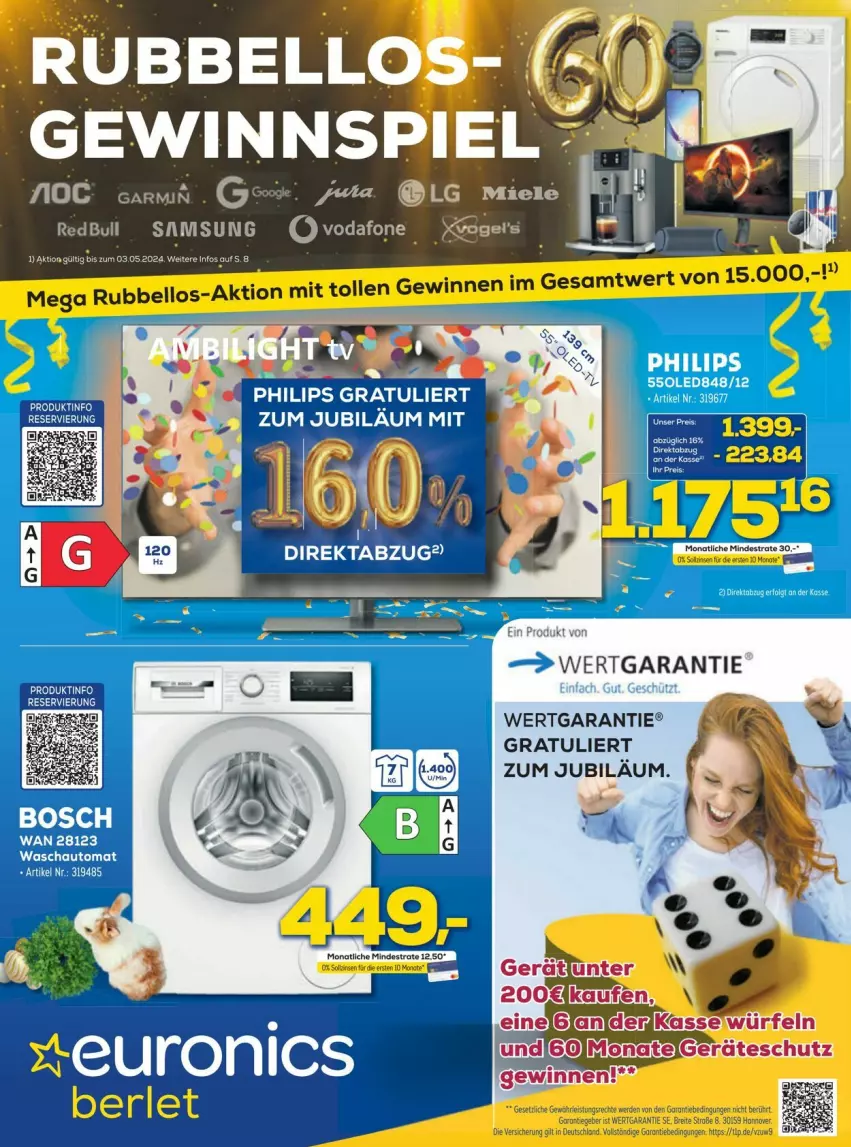 Aktueller Prospekt Euronics - Prospekte - von 03.04 bis 06.04.2024 - strona 1 - produkty: gewinnspiel, LG, miele, Samsung, Ti, vodafone