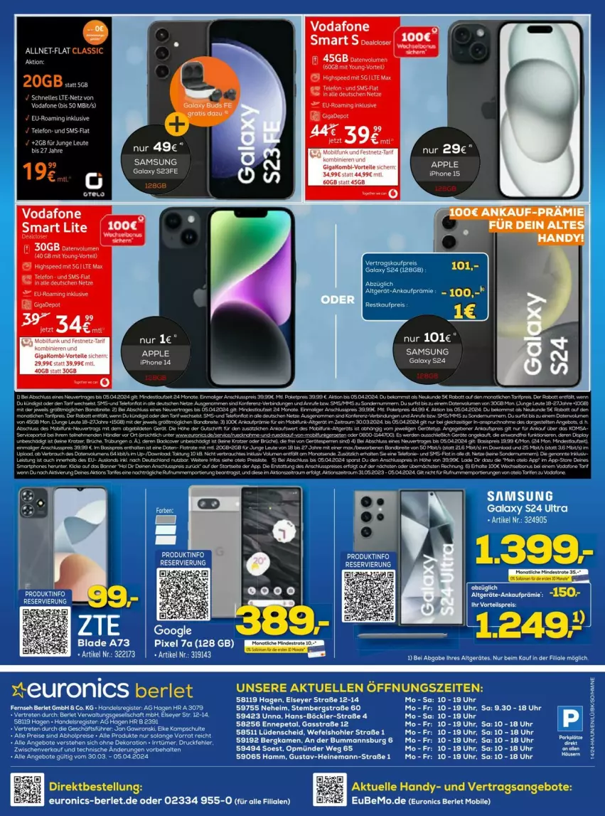 Aktueller Prospekt Euronics - Prospekte - von 03.04 bis 06.04.2024 - strona 12 - produkty: abholpreise, alle preise sind abholpreise, angebot, angebote, eis, elle, Handy, reis, Samsung, samsung galaxy, Samsung Galaxy S, tee, Ti, uhr, vodafone