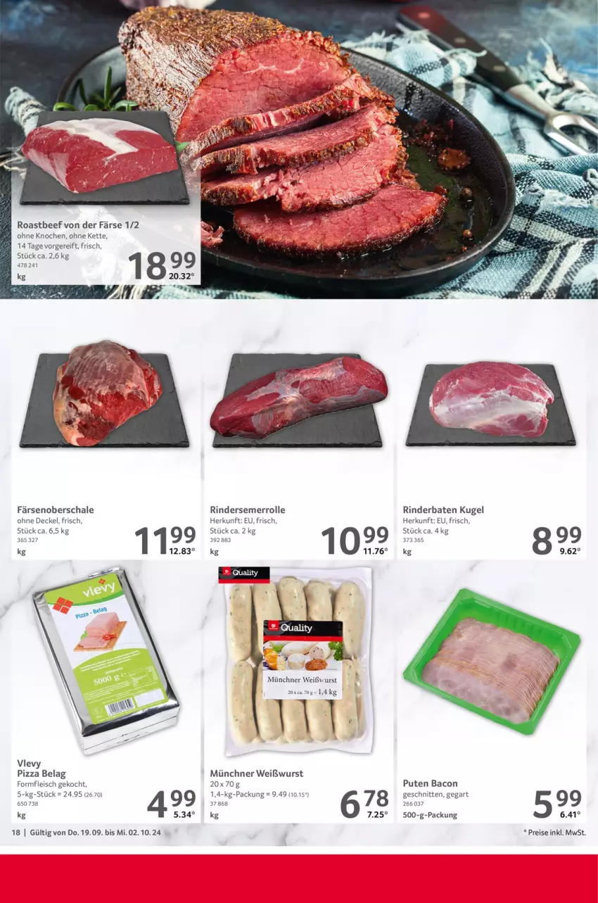 Aktueller Prospekt Selgros - Gastronomie - von 19.09 bis 02.10.2024 - strona 18 - produkty: bacon, beef, decke, Deckel, eis, fleisch, Kette, Kugel, pizza, pute, reis, rind, rinder, roastbeef, Schal, Schale, schnitten, Ti, Weißwurst, wurst