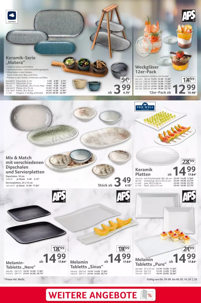 Aktueller Prospekt Selgros - Gastronomie - von 19.09 bis 02.10.2024 - strona 23 - produkty: decke, Deckel, dip, Dipschale, eier, eis, elle, Etagere, früchte, Gläser, Holz, latte, leonardo, mikrowelle, nero, reis, rel, Schal, Schale, Servierplatten, spülmaschinen, tablet, tablett, Ti, weck