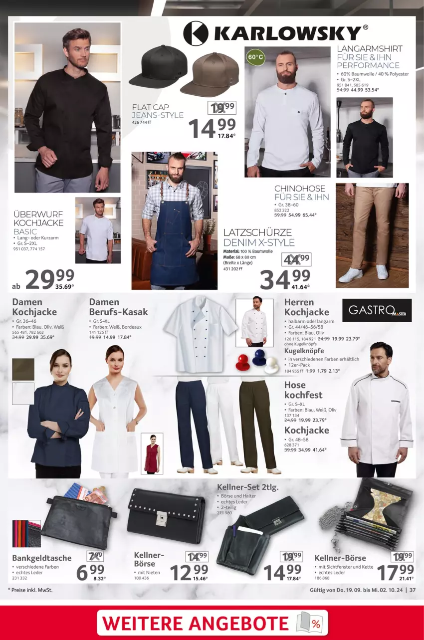 Aktueller Prospekt Selgros - Gastronomie - von 19.09 bis 02.10.2024 - strona 37 - produkty: arlo, Bank, Bau, baumwolle, Brei, Cap, eis, fenster, hose, Jacke, jeans, Kette, Kugel, Langarmshirt, LG, reis, Ria, shirt, Tasche, Ti, wolle