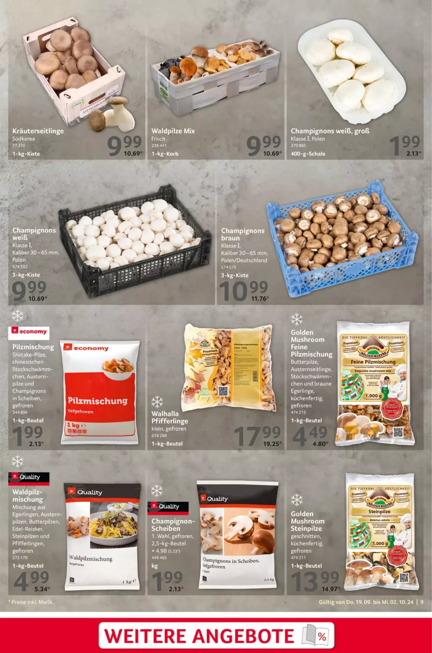 Aktueller Prospekt Selgros - Gastronomie - von 19.09 bis 02.10.2024 - strona 9 - produkty: aust, Austern, beutel, braun, butter, champignon, champignons, ente, korb, kräuter, Kräuterseitlinge, küche, Küchen, Pfifferlinge, pilze, Pilzmischung, schnitten, Steinpilze, Ti