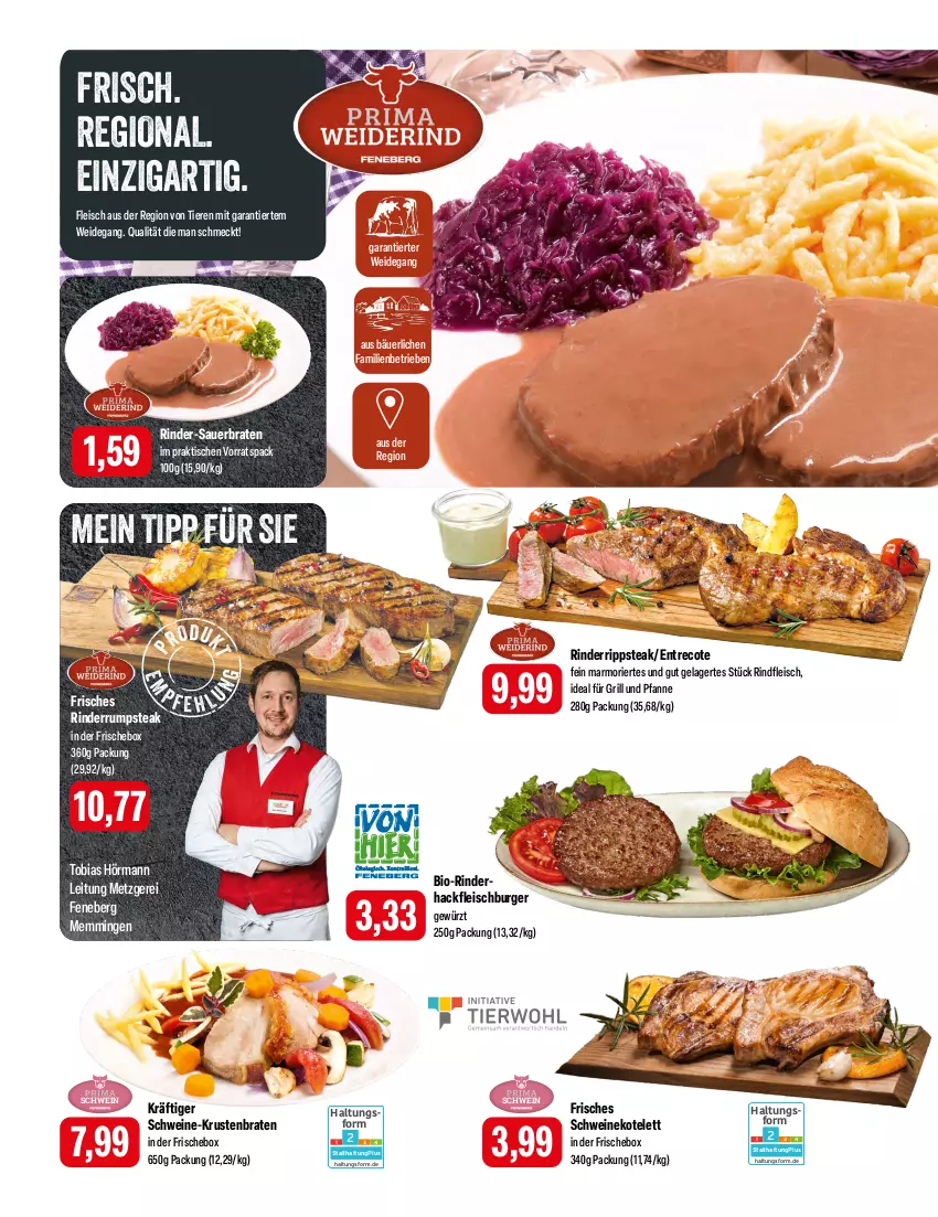 Aktueller Prospekt Feneberg - Prospekte - von 22.02 bis 24.02.2024 - strona 2 - produkty: auer, bio, braten, burger, eis, emmi, fleisch, für grill und pfanne, gewürz, grill, grill und pfanne, hackfleisch, ideal für grill, ideal für grill und pfanne, kotelett, krustenbraten, pfanne, rind, rinder, rinderhackfleisch, rindfleisch, rum, rumpsteak, schwein, schweine, schweinekotelett, steak, Ti, Tiere, tisch, und pfanne, wein, weine