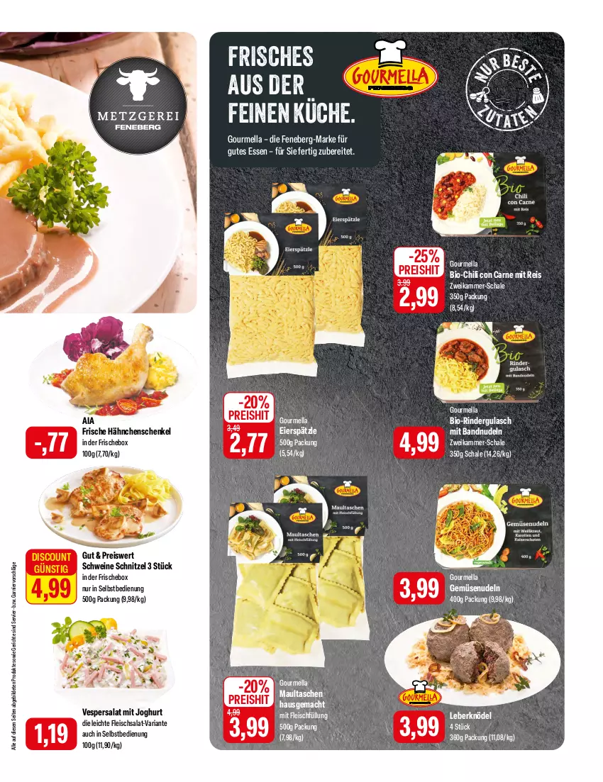 Aktueller Prospekt Feneberg - Prospekte - von 22.02 bis 24.02.2024 - strona 3 - produkty: bio, chili, discount, eier, eierspätzle, eis, fleisch, fleischsalat, Frische Hähnchen, garnier, gulasch, gutes essen, hähnchenschenkel, henkel, joghur, joghurt, Knödel, küche, Leberknödel, mac, maultaschen, nudel, nudeln, reis, Ria, rind, rinder, rindergulasch, salat, Schal, Schale, schenkel, schnitzel, schwein, schweine, Tasche, taschen, Ti, wein, weine