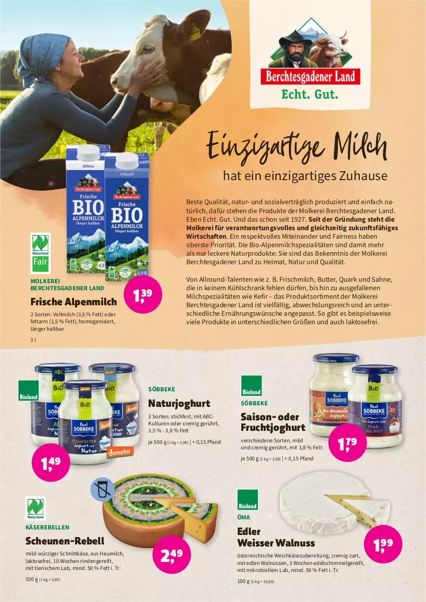 Aktueller Prospekt Denns Biomarkt - Prospekte - von 28.09 bis 11.10.2022 - strona 4 - produkty: alpenmilch, bio, butter, eis, elle, ente, frucht, fruchtjoghurt, gsw, Heu, heumilch, joghur, joghurt, Käse, Käserebellen, Kefir, kühlschrank, LG, milch, natur, naturjoghurt, nuss, quark, rebell, rind, sahne, schnittkäse, Schrank, söbbeke, Spezi, Ti, vollmilch, walnuss, weichkäse