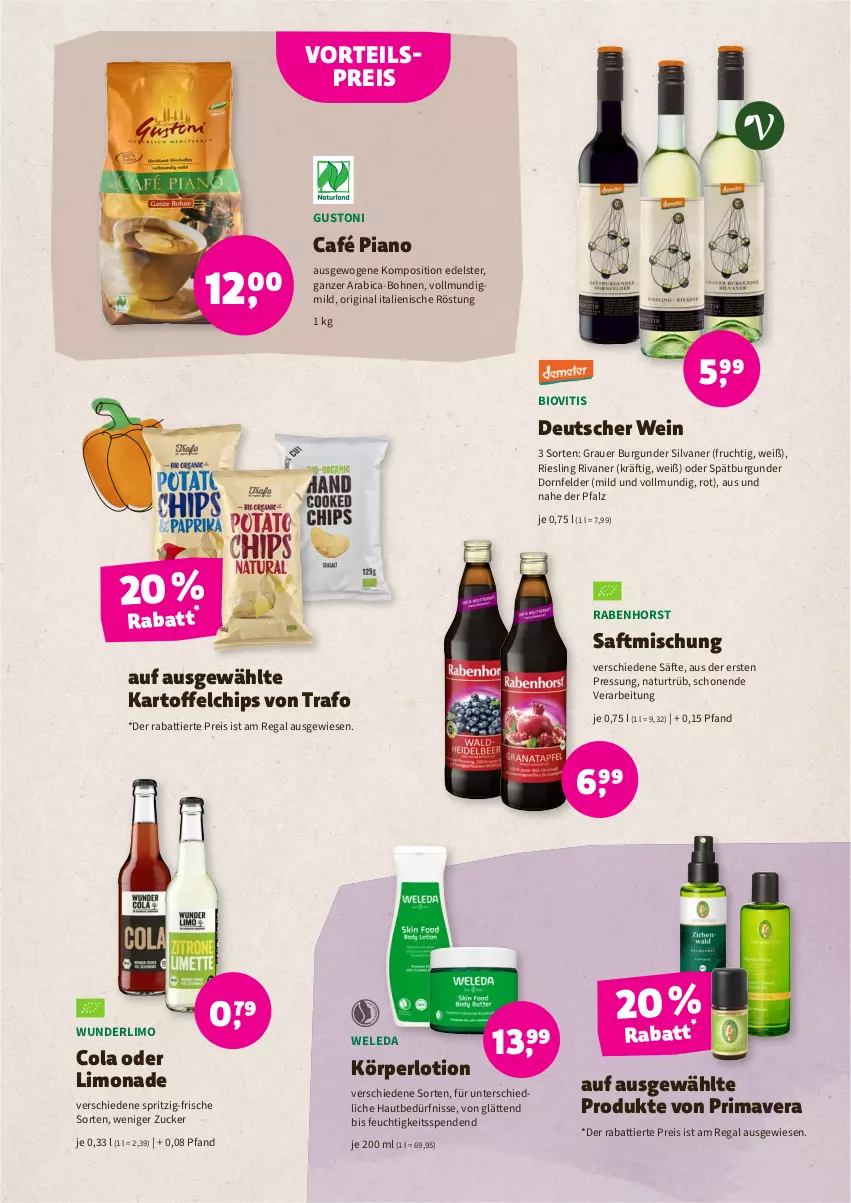 Aktueller Prospekt Denns Biomarkt - Prospekte - von 28.09 bis 11.10.2022 - strona 7 - produkty: auer, bio, bohne, bohnen, burgunder, chips, cola, dornfelder, eis, frucht, gin, grauer burgunder, kartoffel, kartoffelchips, Körperlotion, limo, limonade, Lotion, natur, regal, reis, riesling, Rivaner, saft, säfte, silvaner, spätburgunder, Ti, vorteilspreis, wein, weleda, zucker