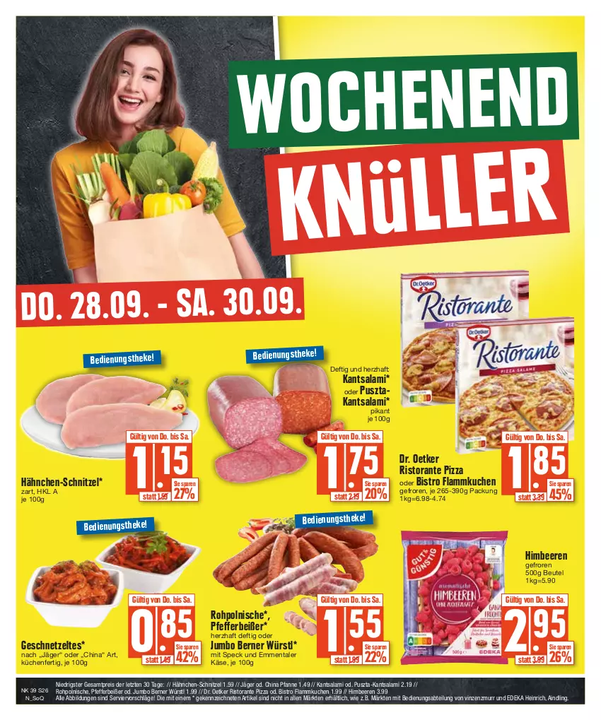 Aktueller Prospekt Edeka - Angebote der Woche - von 25.09 bis 30.09.2023 - strona 26 - produkty: Abtei, beere, beeren, beutel, deka, Dr. Oetker, eis, emmentaler, flammkuchen, geschnetzeltes, himbeer, himbeere, himbeeren, HP, jumbo, Käse, küche, Küchen, kuchen, lamm, pfanne, pfeffer, Pfefferbeißer, pizza, reis, ristorante, ristorante pizza, salami, schnitzel, Speck, Ti, Zelt, ZTE