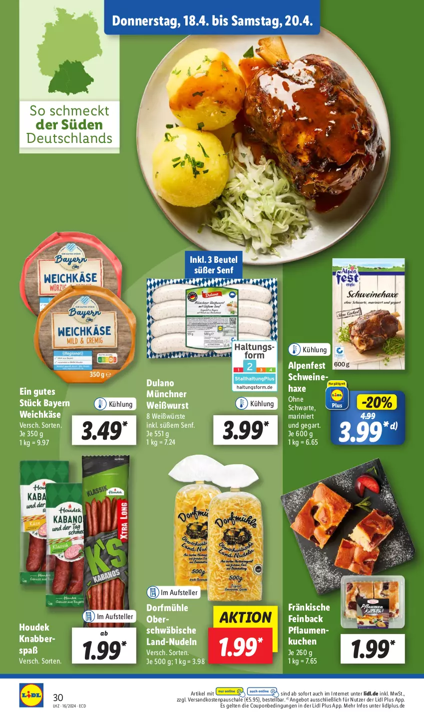 Aktueller Prospekt Lidl - Aktionsprospekt - von 15.04 bis 20.04.2024 - strona 40 - produkty: angebot, axe, beutel, coupon, dulano, elle, Haxe, houdek, Käse, kuchen, ndk, nudel, nudeln, pflaume, pflaumen, Schal, Schale, schwein, schweine, senf, teller, Ti, weichkäse, wein, weine, Weißwurst, wurst