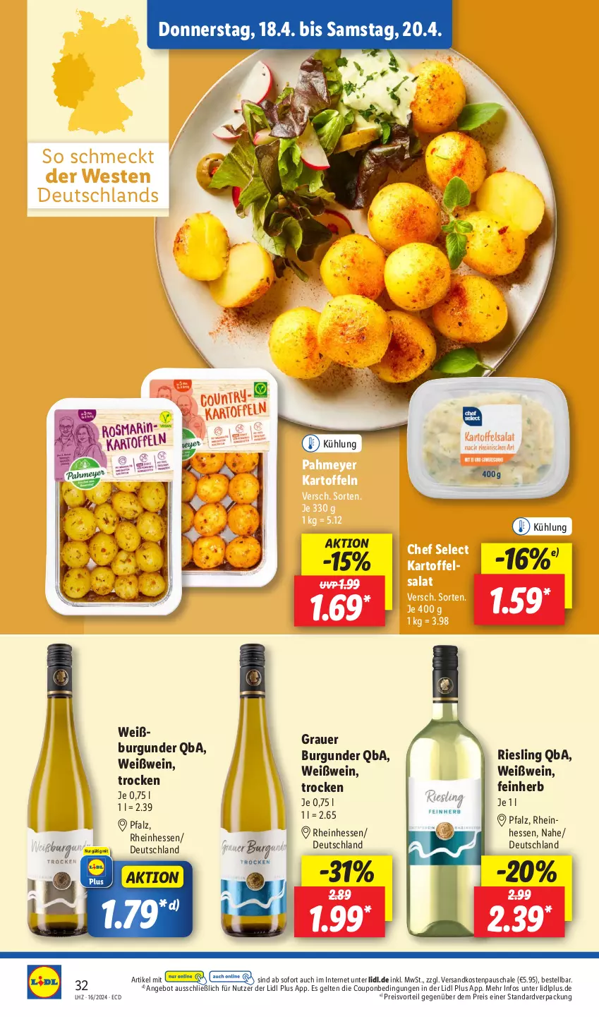 Aktueller Prospekt Lidl - Aktionsprospekt - von 15.04 bis 20.04.2024 - strona 42 - produkty: angebot, auer, burgunder, coupon, eis, grauer burgunder, kartoffel, kartoffeln, ndk, preisvorteil, reis, riesling, salat, Schal, Schale, Ti, wein, Weißwein, Weste