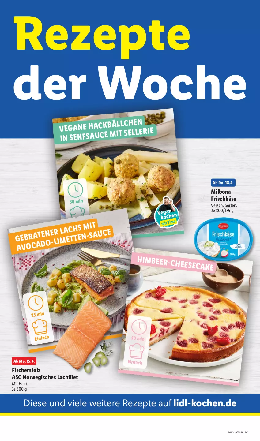 Aktueller Prospekt Lidl - Aktionsprospekt - von 15.04 bis 20.04.2024 - strona 55 - produkty: Bona, elle, filet, fisch, fische, Fischer, frischkäse, himbeer, Käse, limette, limetten, Mett, metten, Milbona, rezept, rezepte, rwe, sauce, senf