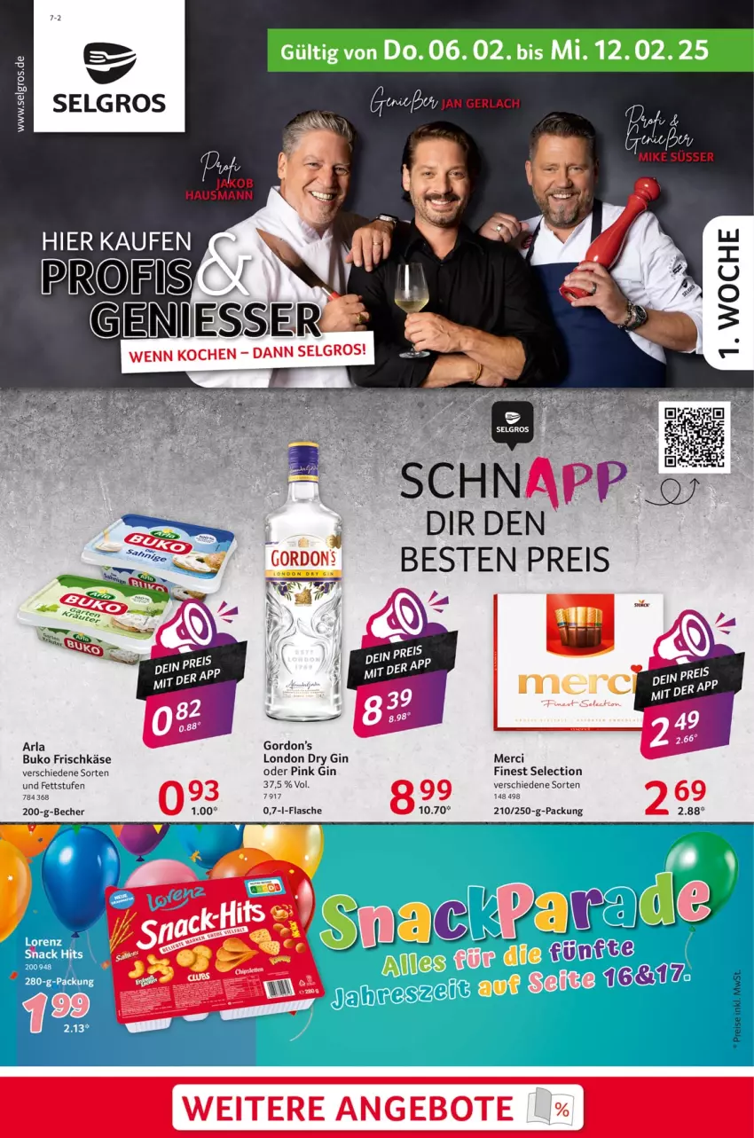 Aktueller Prospekt Selgros - Food - von 06.02 bis 12.02.2025 - strona 1 - produkty: angebot, angebote, arla, Becher, Buko, dry gin, eis, flasche, frischkäse, gin, gordon, Gordon’s, Käse, LG, london dry, london dry gin, merci, reis, Ti