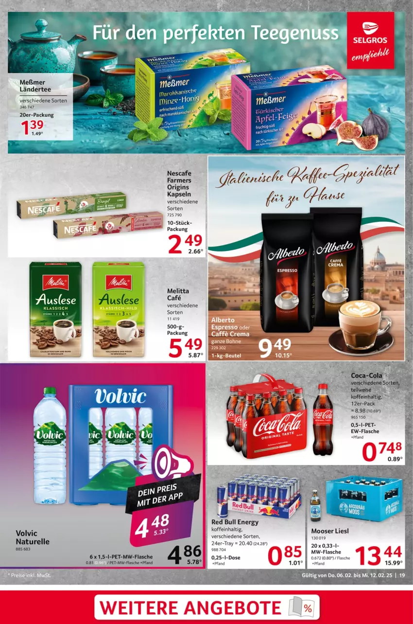 Aktueller Prospekt Selgros - Food - von 06.02 bis 12.02.2025 - strona 19 - produkty: apfel, bio, elle, flasche, gin, kaffee, Ländertee, mac, melitta, Meßmer, minze, mw-flasche, natur, nescafe, red bull, rel, tee, Ti, volvic