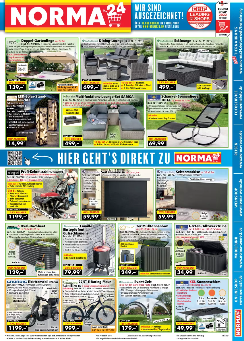 Aktueller Prospekt Norma - Norma - von 05.08 bis 21.08.2022 - strona 1 - produkty: abdeckplane, akku, angebot, armlehnen, auto, Bank, Bau, Behälter, braun, Brei, bürste, bürsten, cin, decke, Deckel, Draht, edelstahl, eintopf, eis, Elektro, elle, Garten, gartenliege, glasplatte, gulasch, hering, hocker, Holz, kissen, koffer, kopfkissen, kraft, latte, Leuchte, leuchten, LG, Liege, lounge-set, maille, Mett, ndk, Ofen, orange, reifen, reis, Ria, ring, Rückenkissen, rücklicht, rwe, Schal, Schmetterling, Seitenmarkise, sessel, shimano, sitzbank, sonnenliege, sonnenschirm, sonnenschutz, Sport, Tasche, Ti, Tiere, tiernahrung, tisch, topf, tragetasche, wasser, weck, wein, weine, weinshop, Zelt