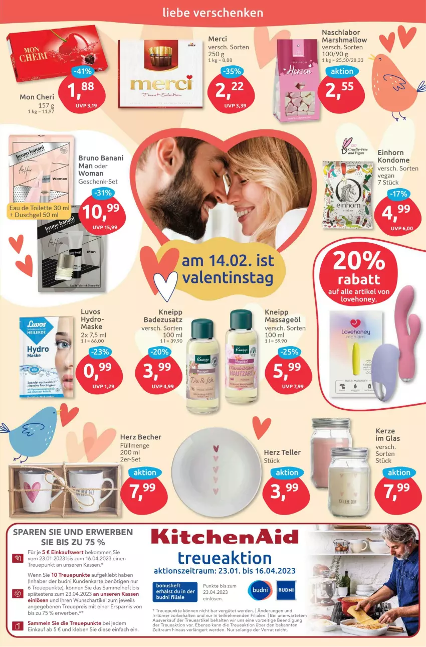 Aktueller Prospekt Budni - Prospekte - von 06.02 bis 11.02.2023 - strona 7 - produkty: Bad, Becher, beko, duschgel, eau de toilette, eis, elle, erde, kerze, kneipp, Kondome, mars, Maske, merci, reis, rwe, teller, Ti