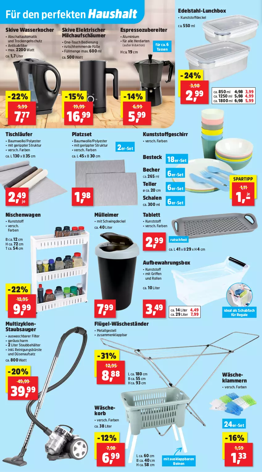 Aktueller Prospekt Thomas Philipps - von 04.08 bis 09.08.2025 - strona 4 - produkty: aufbewahrungsbox, auto, Bau, baumwolle, Becher, Behälter, besteck, bürste, decke, Deckel, edelstahl, eimer, elle, espresso, geschirr, herdarten, Klammern, Kocher, korb, lamm, Läufer, leimer, LG, lunchbox, milch, milchaufschäumer, regal, Reinigung, reinigungsbürste, Schal, Schale, spartipp, staubsauger, tablet, tablett, tasse, teller, Ti, tisch, tischläufer, wäschekorb, wasser, wasserkocher, wolle
