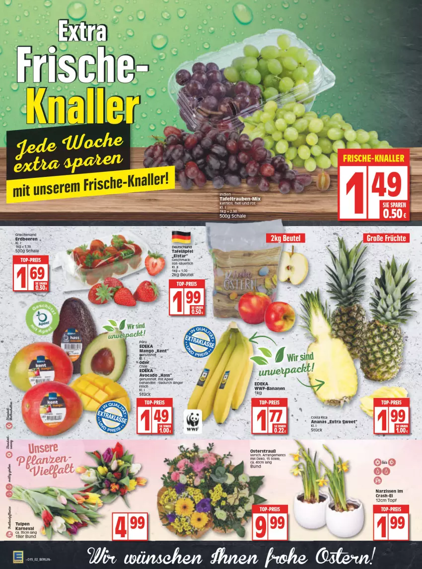 Aktueller Prospekt Edeka - Angebote der Woche - von 11.04 bis 16.04.2022 - strona 2 - produkty: ananas, avocado, banane, bananen, beere, beeren, beutel, deka, eis, erdbeere, erdbeeren, mac, mango, Narzissen, nuss, reis, Schal, Schale, tafeläpfel, tafeltrauben, top-preis, topf, trauben