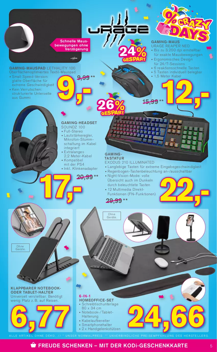 Aktueller Prospekt Kodi - Prospekte - von 19.02 bis 24.02.2022 - strona 5 - produkty: adapter, beleuchtung, eis, elle, gaming-headset, Headset, latte, Leuchte, Maus, Mode, notebook, office, ps4, reis, Schal, schreibtisch, smartphone, spee, tablet, Tastatur, teller, Ti, tisch, usb