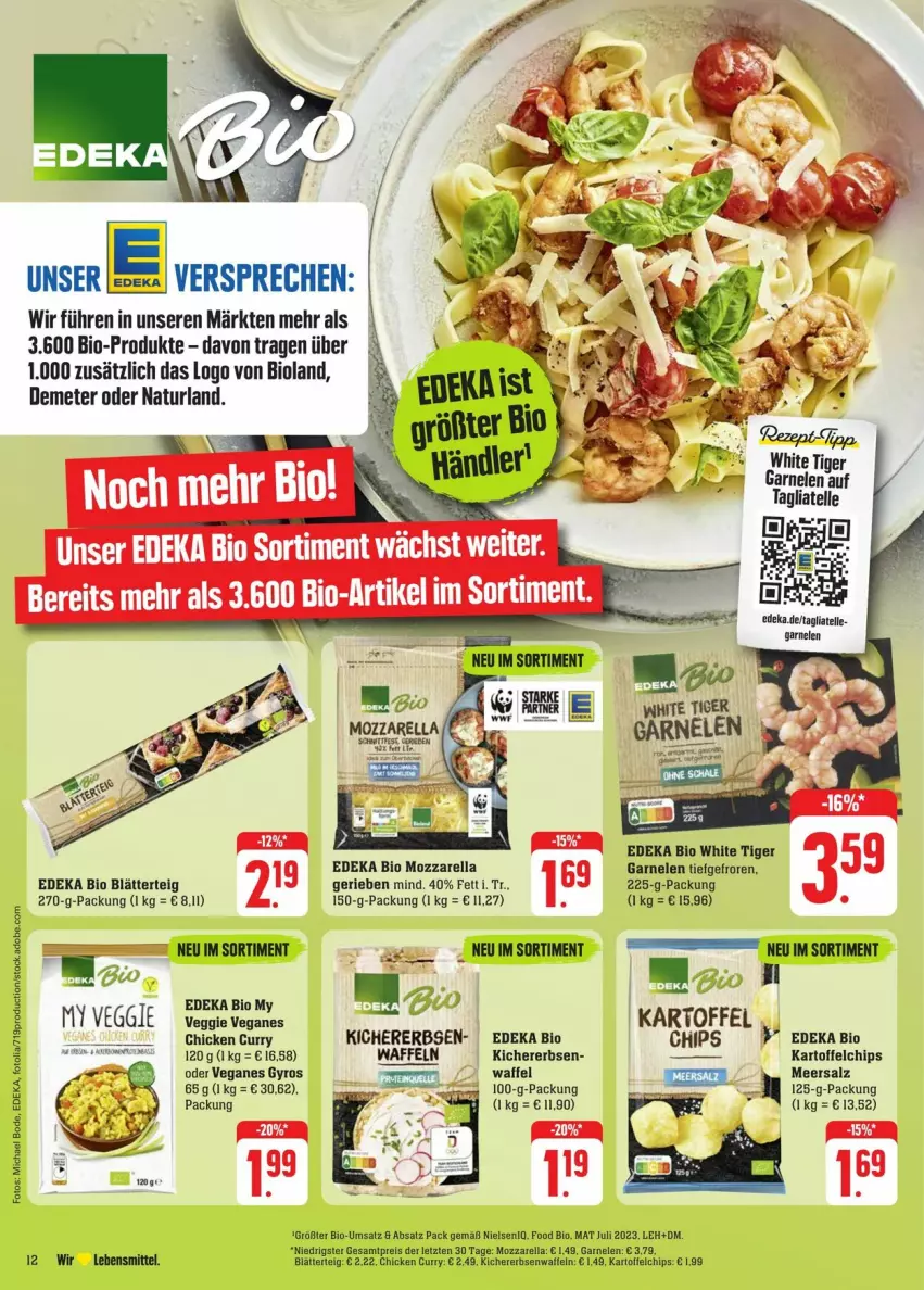 Aktueller Prospekt Edeka - Prospekte - von 04.05 bis 11.05.2024 - strona 16 - produkty: bio, bioland, blätterteig, chips, curry, deka, edeka bio, eis, elle, erbsen, garnelen, gyros, kartoffel, kartoffelchips, kichererbsen, lebensmittel, meersalz, mozzarella, natur, naturland, reis, rel, salz, tagliatelle, Ti, veggie, waffeln, ZTE