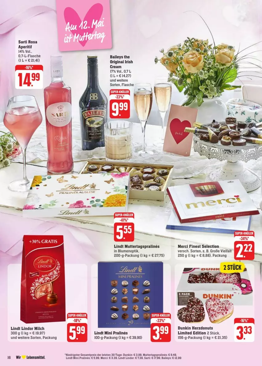 Aktueller Prospekt Edeka - Prospekte - von 04.05 bis 11.05.2024 - strona 20 - produkty: aperitif, baileys, blume, blumen, Donut, donuts, eis, flasche, gin, lebensmittel, lindor, lindt, merci, milch, reis, Ti, ZTE