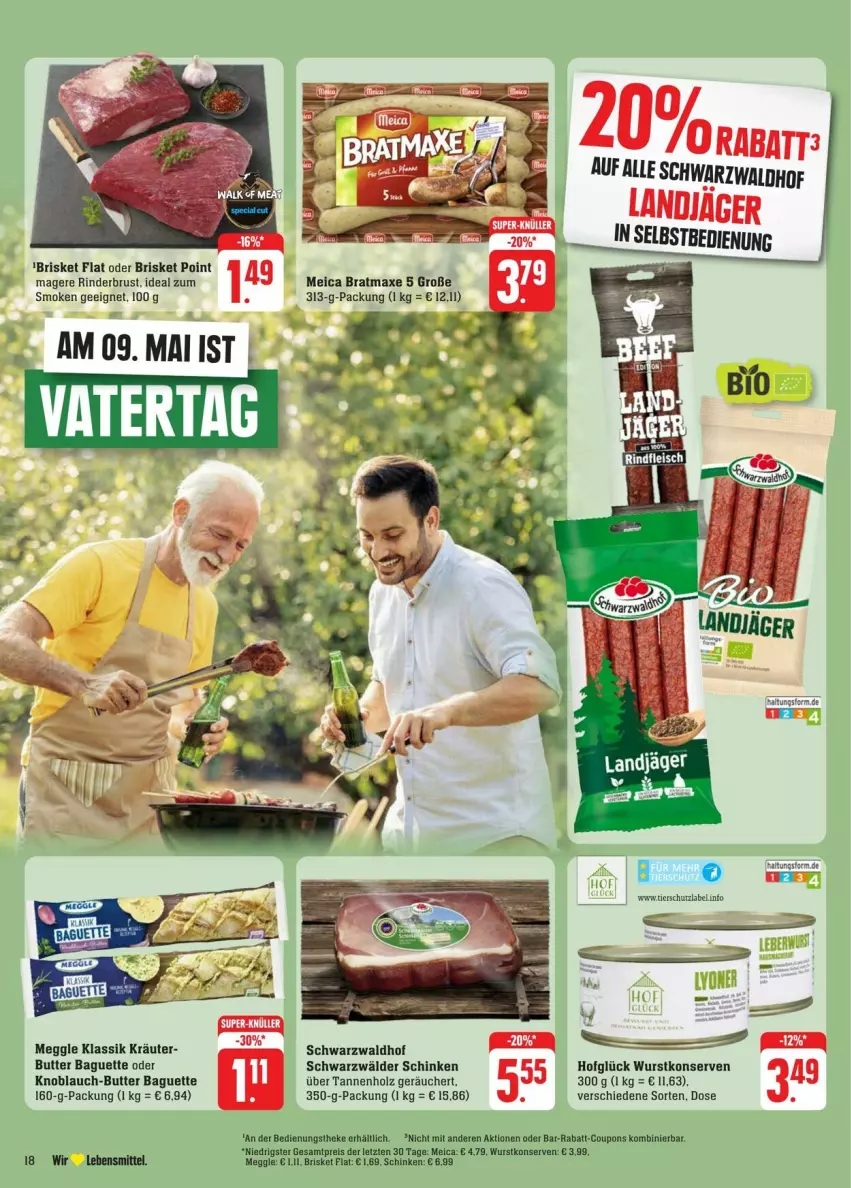 Aktueller Prospekt Edeka - Prospekte - von 04.05 bis 11.05.2024 - strona 22 - produkty: axe, baguette, bratmaxe, butter, eis, Holz, knoblauch, knoblauch-butter, Konserven, kräuter, lebensmittel, meggle, meica, reis, rind, rinder, schinken, schwarzwälder schinken, wurst, wurstkonserven, ZTE