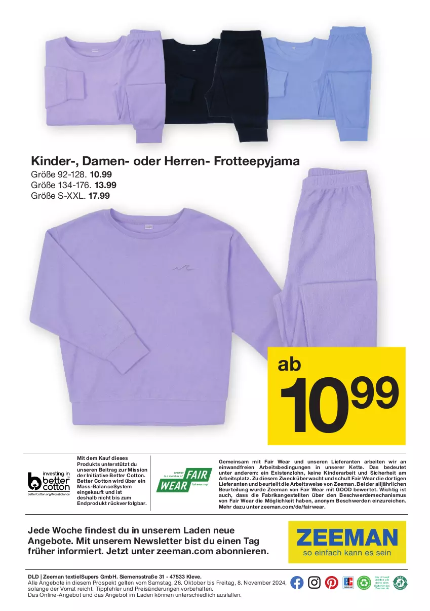 Aktueller Prospekt Zeeman - Prospekte - von 26.10 bis 08.11.2024 - strona 18 - produkty: angebot, angebote, batterie, batterien, bett, eis, erde, Frotteepyjama, Kette, Kinder, LG, Pyjama, reis, rwe, siemens, tee, Ti, weck