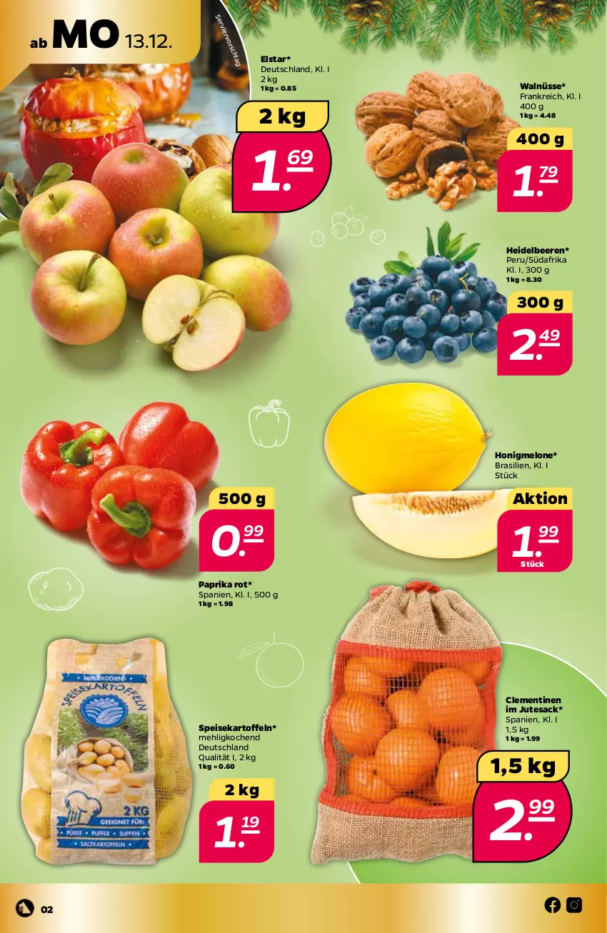 Aktueller Prospekt Netto - Prospekt - von 13.12 bis 18.12.2021 - strona 2 - produkty: beere, beeren, clementinen, eis, heidelbeere, heidelbeeren, honig, honigmelone, kartoffel, kartoffeln, mehl, melone, paprika, paprika rot, sac, speisekartoffeln, tesa, Ti