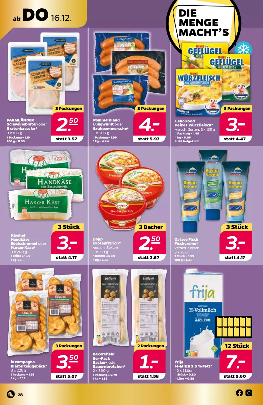 Aktueller Prospekt Netto - Prospekt - von 13.12 bis 18.12.2021 - strona 28 - produkty: auer, aufstrich, Bau, Bauer, Becher, blätterteig, blätterteiggebäck, braten, brot, brotaufstrich, brötchen, creme, eis, fisch, fleisch, HP, Käse, kasseler, milch, ndk, Pommersche, Popp, schwein, schweine, schweinebraten, Ti, wein, weine, wurst