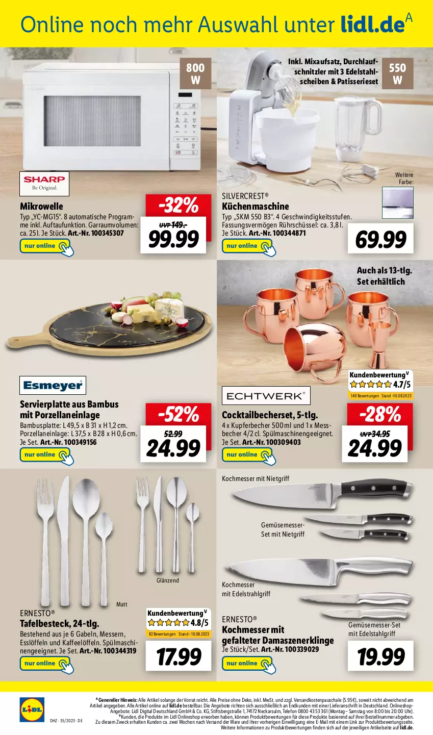 Aktueller Prospekt Lidl - Wochen-Highlights im Onlineshop - von 28.08 bis 03.09.2023 - strona 4 - produkty: angebot, angebote, auto, bambus, Becher, besteck, cocktail, edelstahl, eis, elle, ernesto, gabel, garraum, kaffee, küche, Küchen, küchenmaschine, latte, LG, Löffel, Messbecher, messer, Messerset, mikrowelle, Mixa, ndk, reis, rel, Rührschüssel, Schal, Schale, schüssel, silvercrest, spülmaschinen, telefon, Ti, tisch, uhr, weck