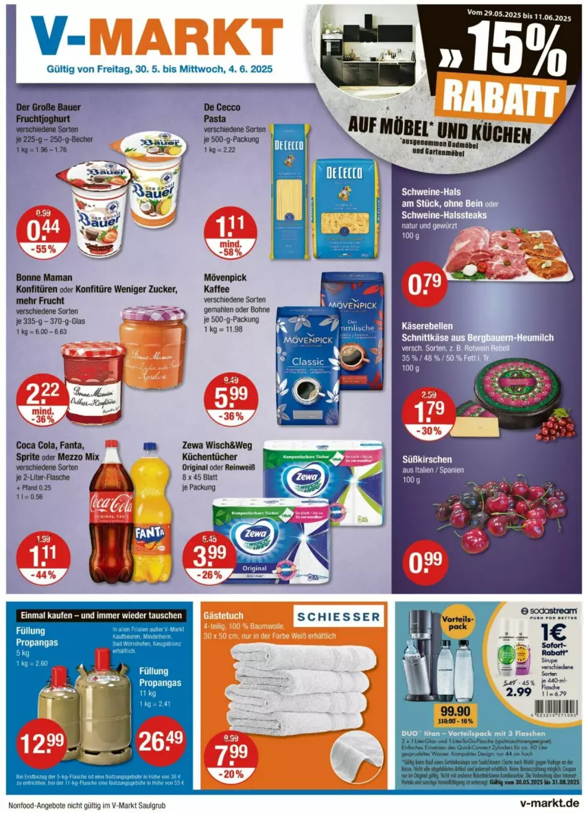 Aktueller Prospekt Vmarkt - Prospekte - von 30.05 bis 04.06.2025 - strona 1 - produkty: angebot, angebote, bohne, bonne maman, Cap, cola, fanta, flasche, frucht, gin, kaffee, konfitüre, konfitüren, küche, Küchen, küchentücher, LG, mam, Mezzo Mix, mövenpick, Soda, sprite, Ti, tücher, zewa, zucker