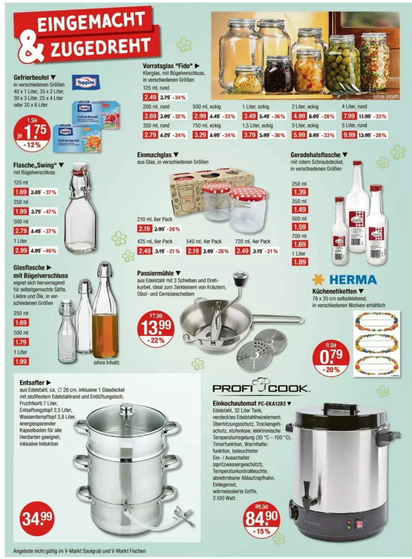Aktueller Prospekt Vmarkt - Prospekte - von 30.05 bis 04.06.2025 - strona 14 - produkty: angebot, angebote, auto, beutel, bier, Brei, bügel, decke, Deckel, Dior, edelstahl, einmachglas, eis, Elektro, Entsafter, erde, fisch, fische, flasche, frucht, gefrierbeutel, Glasdeckel, herdarten, Kette, korb, kräuter, kräutern, küche, Küchen, leine, Leuchte, LG, likör, mac, Passiermühle, profi cook, saft, säfte, Schal, Ti, timer, topf, überhitzungsschutz, wasser