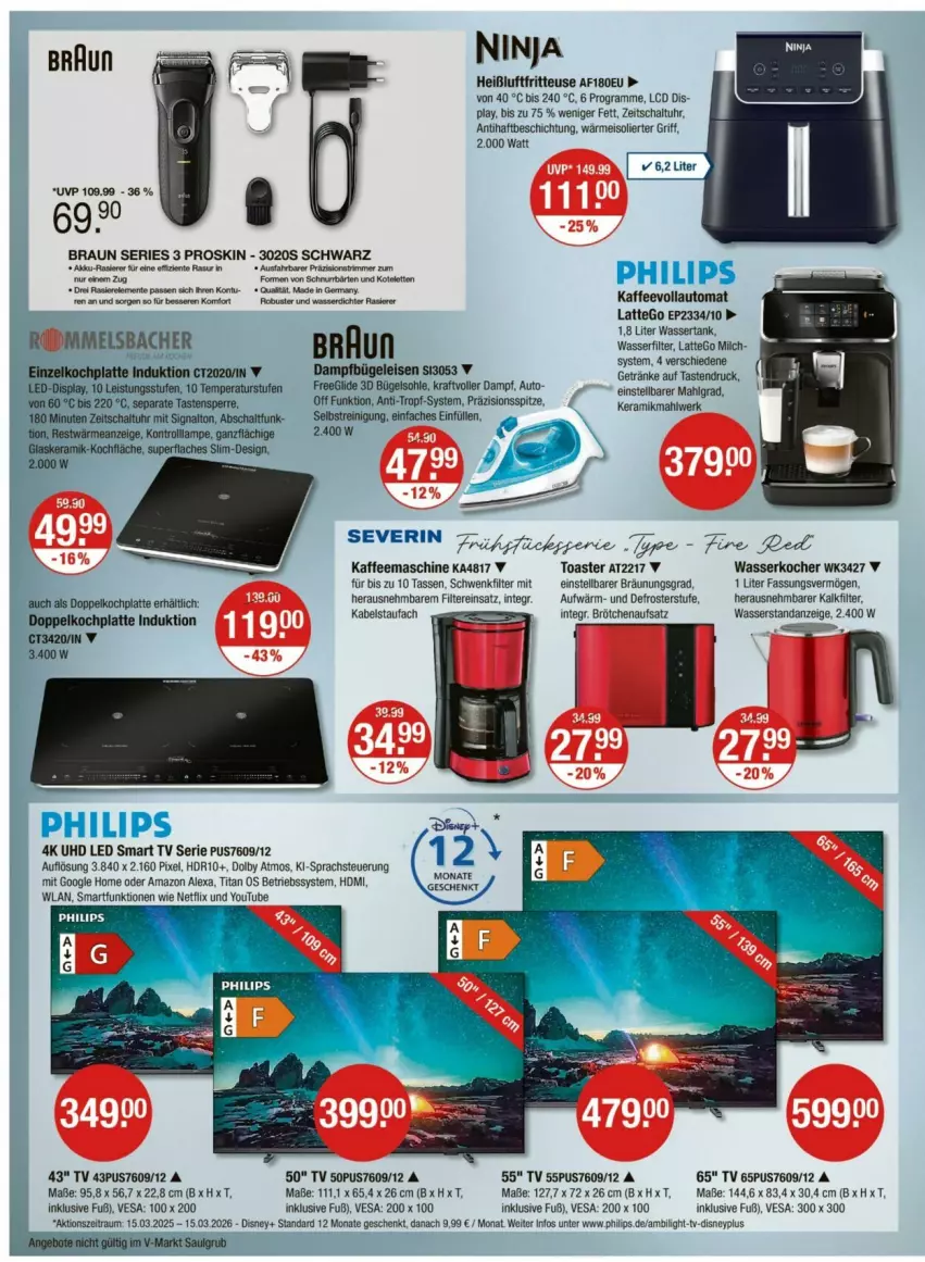 Aktueller Prospekt Vmarkt - Prospekte - von 30.05 bis 04.06.2025 - strona 16 - produkty: alexa, amazon alexa, aust, auto, Betriebssystem, braun, brötchen, brötchenaufsatz, bügel, Bügeleisen, dampfbügeleisen, disney, eis, ente, fritteuse, Germ, getränk, getränke, HDMI, Heißluftfritteuse, HP, kaffee, kaffeemaschine, kaffeevollautomat, Kocher, kraft, latte, LG, netflix, Philips, rasierer, rel, Schal, severin, smart tv, tasse, tee, Ti, toast, toaster, uhd, uhr, wasser, wasserkocher, wassertank, Yo