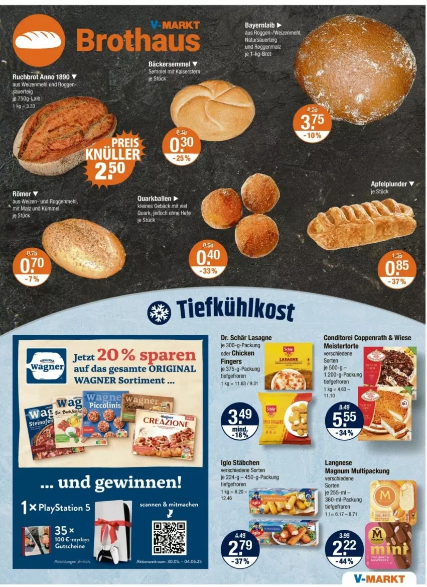 Aktueller Prospekt Vmarkt - Prospekte - von 30.05 bis 04.06.2025 - strona 5 - produkty: apfel, coppenrath, eis, gin, gutschein, gutscheine, iglo, langnese, lasagne, magnum, malz, Meister, Plunder, Semmel, Ti, tiefkühlkost, torte, wagner