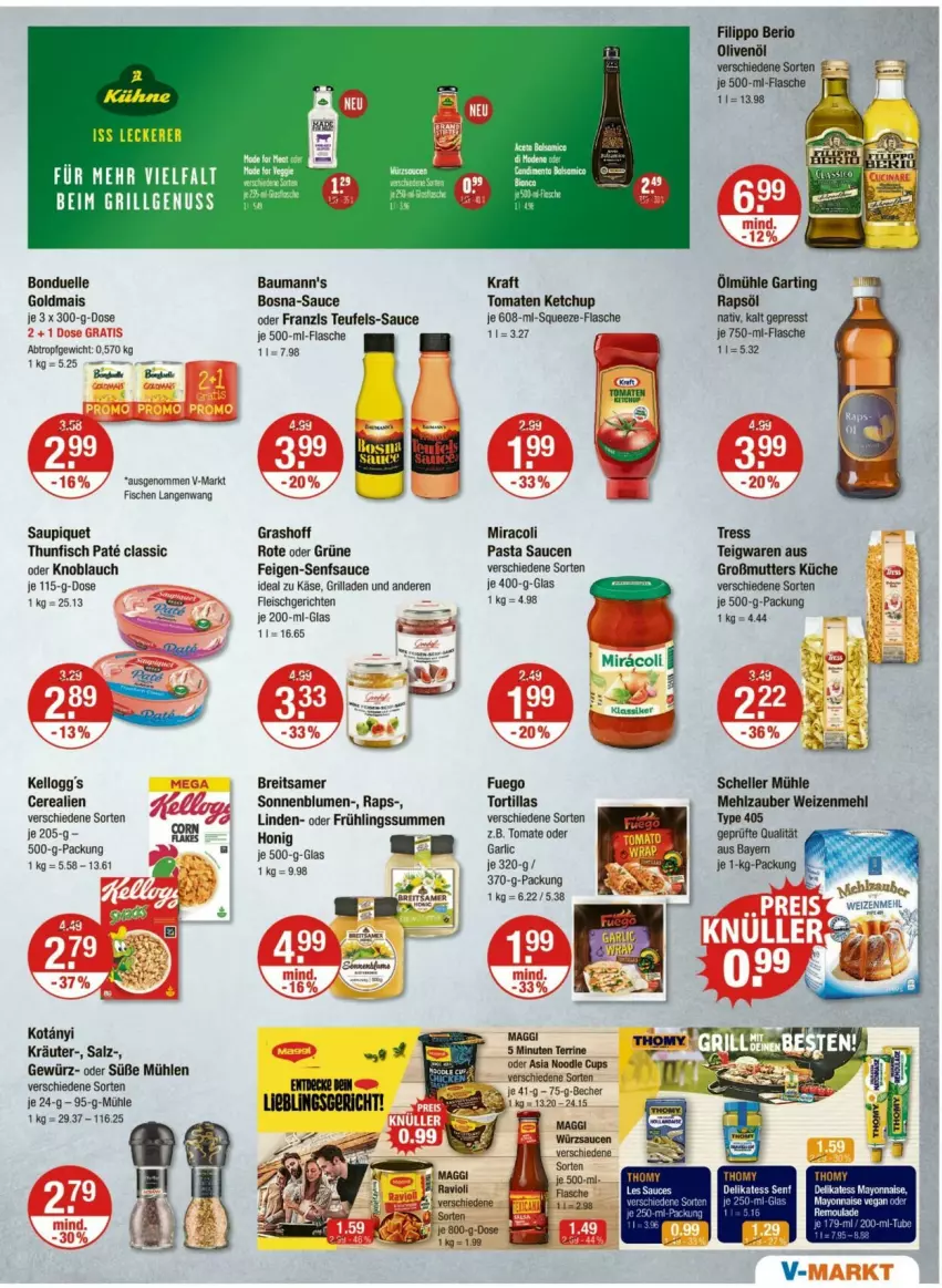 Aktueller Prospekt Vmarkt - Prospekte - von 30.05 bis 04.06.2025 - strona 7 - produkty: Bau, Becher, blume, blumen, bonduelle, bonduelle goldmais, Brei, cerealien, eis, elle, Feigen, fisch, fische, flasche, fleisch, gewürz, Goldmais, grill, honig, Käse, ketchup, knoblauch, kraft, kräuter, küche, LG, mac, maggi, mais, mayonnaise, mehl, miracoli, nuss, olive, oliven, olivenöl, pasta, Pasta Sauce, rapsöl, ravioli, salz, sauce, saucen, saupiquet, senf, sonnenblume, sonnenblumen, teigwaren, terrine, thunfisch, Ti, tomate, tomaten, tomaten ketchup, tortilla, tortillas, type 405, weizenmehl, würzsauce, würzsaucen, Yo