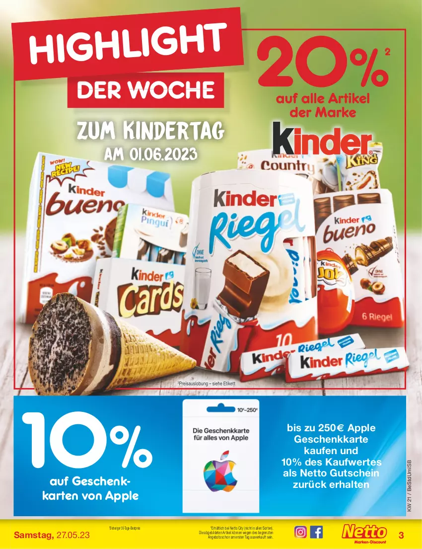 Aktueller Prospekt Netto Marken-Discount - Filial-Angebote - von 22.05 bis 27.05.2023 - strona 3 - produkty: angebot, Apple, bestpreis, eis, gutschein, Kinder, reis, Ti, ZTE