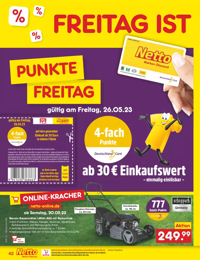 Aktueller Prospekt Netto Marken-Discount - Filial-Angebote - von 22.05 bis 27.05.2023 - strona 42 - produkty: bestpreis, Brei, buch, coupon, deutschlandcard, discount, eduscho, eis, erde, guthabenkarte, gutschein, gutscheine, mac, marken-discount, milch, ndk, rasen, rasenmäher, Rauch, Reinigung, reis, Tchibo, Ti