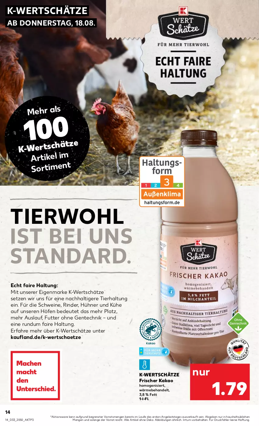 Aktueller Prospekt Kaufland - von 18.08 bis 24.08.2022 - strona 14 - produkty: angebot, ente, hühner, kakao, rind, rinder, schwein, schweine, Ti, wein, weine, ZTE