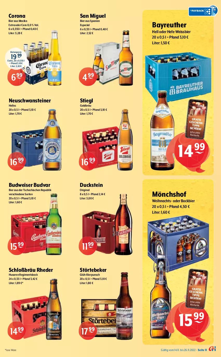 Aktueller Prospekt Getraenke Hoffmann - Prospekte - von 14.11 bis 26.11.2022 - strona 11 - produkty: alkohol, Berger, berliner, berliner kindl, bier, budweiser, carlsberg, corona, Duck, eis, elle, gin, Hefe, mönchshof, Paula, paulaner, pils, pilsner, radeberger, radeberger pilsner, reis, steiner, Stiegl, Stollen, störtebeker, Ti, warsteiner, weissbier