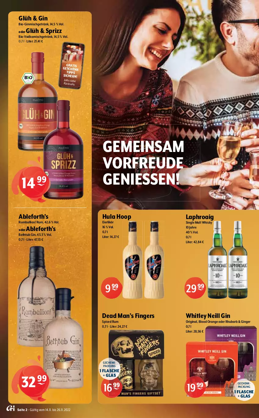 Aktueller Prospekt Getraenke Hoffmann - Prospekte - von 14.11 bis 26.11.2022 - strona 2 - produkty: alkohol, asti, bio, Bio-Wein, brut, burger, burgunder, champagne, champagner, dornfelder, drink, eier, eierlikör, flasche, getränk, gin, ginger, grauburgunder, Hula Hoop, katlenburger, Kloster Eberbach, laphroaig, likör, lion, ohne alkohol, orange, riesling, rum, single malt, Sprizz, Ti, vodka, wein, whisky, Wild