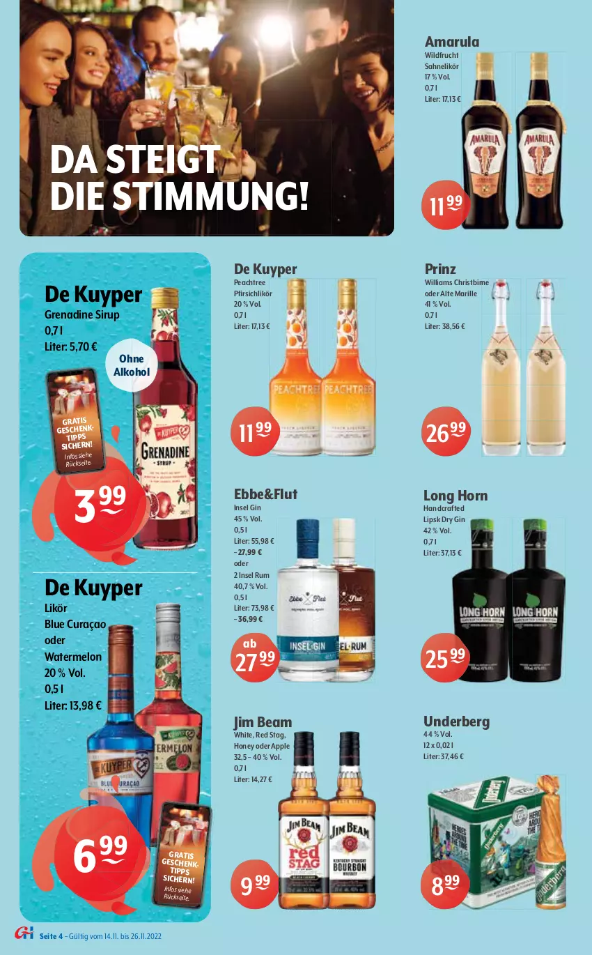 Aktueller Prospekt Getraenke Hoffmann - Prospekte - von 14.11 bis 26.11.2022 - strona 4 - produkty: alkohol, amarula, Apple, aust, cabernet, chardonnay, doppio passo, dry gin, eis, elle, Finish, freixenet, frucht, gin, grill, grillo, jim beam, Kette, likör, mac, merl, merlot, ohne alkohol, passo, pfirsich, primitivo, reis, Ria, ring, rosato, rotwein, rum, sahne, sekt, sirup, Ti, underberg, usb, wein, weine, Wild