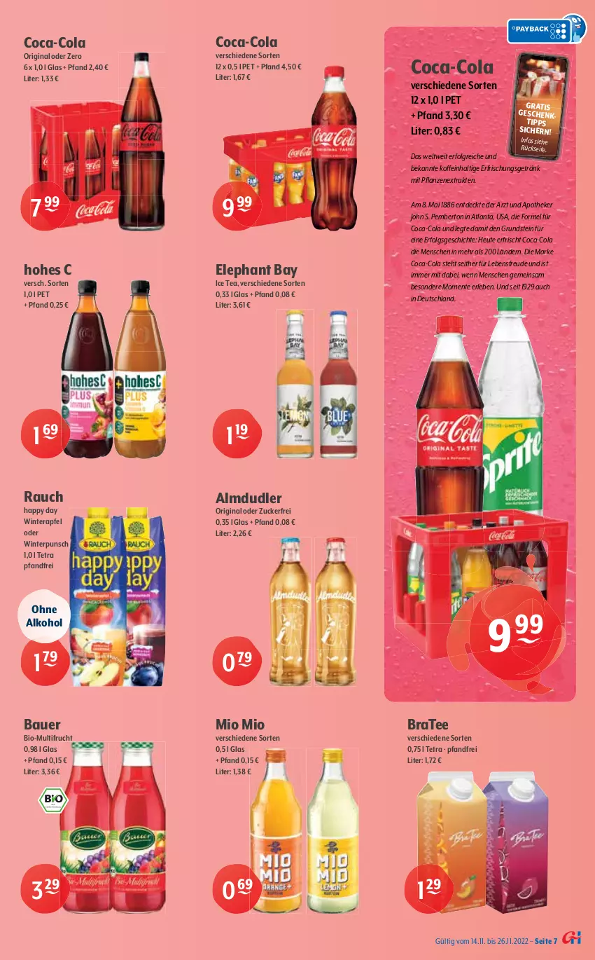 Aktueller Prospekt Getraenke Hoffmann - Prospekte - von 14.11 bis 26.11.2022 - strona 7 - produkty: alkohol, almdudler, Alwa, amecke, apfel, Apotheke, auer, Bau, Bauer, bio, bionade, BraTee, coca-cola, cola, Elephant Bay, ente, erde, erfrischungsgetränk, frucht, getränk, gin, Glühwein, Happy Day, hella, Heu, Hohes C, ice tea, kräuter, leine, LG, limo, limonade, mac, mineralwasser, Mio Mio, mit frucht, nuss, ohne alkohol, pflanze, pflanzen, Rauch, rwe, tee, Ti, volvic, wasser, wein, zucker