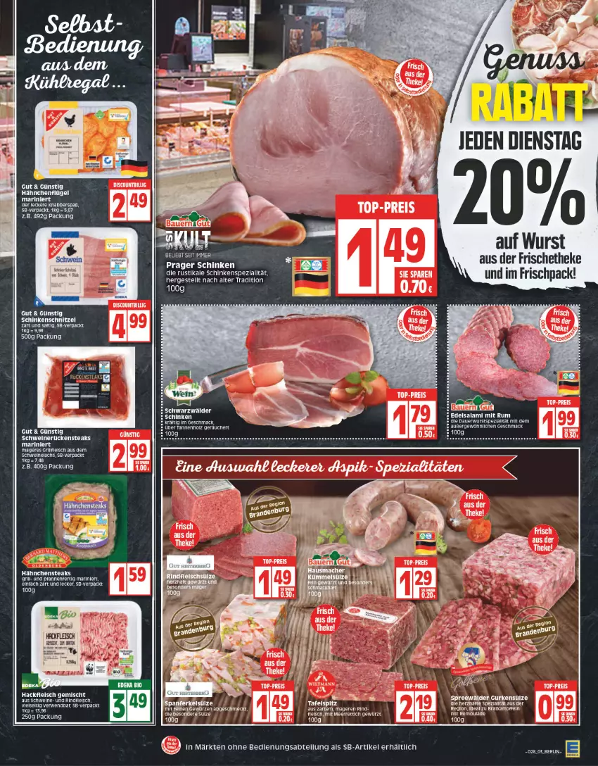 Aktueller Prospekt Edeka - Angebote der Woche - von 11.07 bis 16.07.2022 - strona 3 - produkty: auer, discount, Edelsalami, eier, eis, fleisch, gewürz, grill, gurke, gurken, hackfleisch, hackfleisch gemischt, hähnchenflügel, Hähnchensteak, hähnchensteaks, HP, lachs, mac, meerrettich, pfanne, pfannen, remoulade, Rettich, rind, rindfleisch, rum, rwe, saft, salami, schinken, schinkenschnitzel, schnitzel, schwein, schweine, Schweinelachs, Spezi, steak, steaks, tee, Ti, und pfanne, wein, weine, wurst