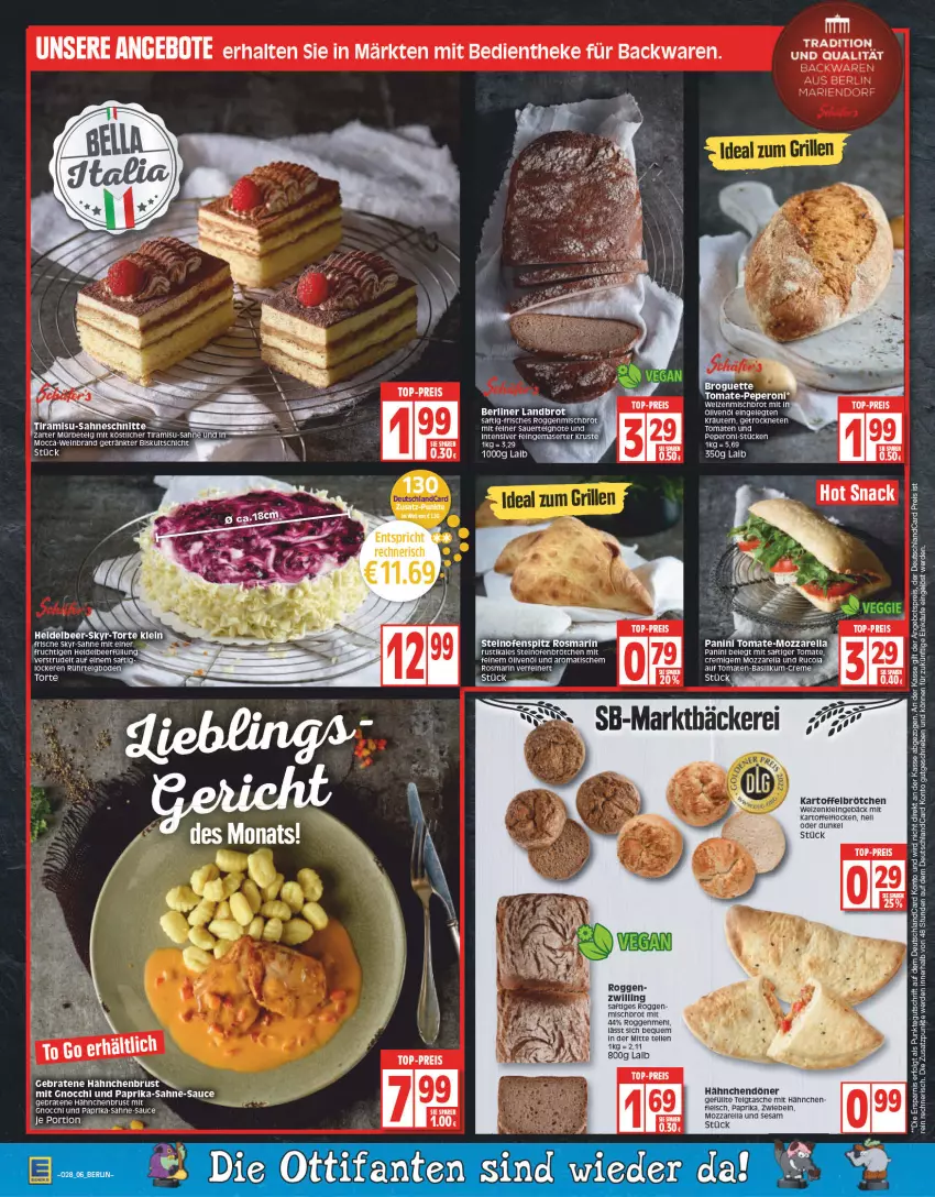 Aktueller Prospekt Edeka - Angebote der Woche - von 11.07 bis 16.07.2022 - strona 6 - produkty: angebot, angebote, angebotspreis, auer, backwaren, berliner, braten, brot, brötchen, cola, deutschlandcard, eis, elle, erde, fleisch, frucht, getränk, gnocchi, hähnchenbrust, HP, kartoffel, kräuter, LG, mozzarella, Ofen, olive, oliven, olivenöl, paprika, peperoni, Peroni, reis, rel, rucola, saft, sahne, sauce, sesam, Skyr, snack, steinofen, Tasche, Ti, tiramisu, tisch, tomate, tomaten, top-preis, torte