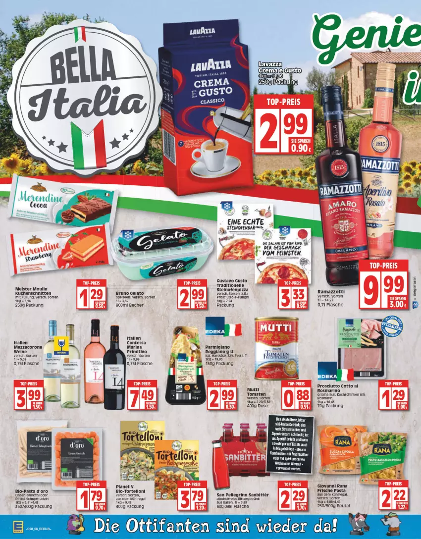 Aktueller Prospekt Edeka - Angebote der Woche - von 11.07 bis 16.07.2022 - strona 8 - produkty: alkohol, aus dem kühlregal, Becher, beutel, bio, bruno gelato, corona, d'oro, eis, elle, ente, flasche, Frische Pasta, früchte, früchten, getränk, gin, giovanni rana, kochschinken, kuchen, Kuchenschnitte, kühlregal, linsen, mac, Meister, mezzacorona, Mutti, nudel, nudeln, Ofen, pasta, pizza, primitivo, prosciutto, prosciutto cotto, rama, ramazzott, ramazzotti, Rana, regal, reggiano, rel, rind, rosmarin, salami, san pellegrino, schinken, schnitten, Soße, steinofen, tee, Ti, tomate, tomaten, torte, tortelloni, wein, weine, zott