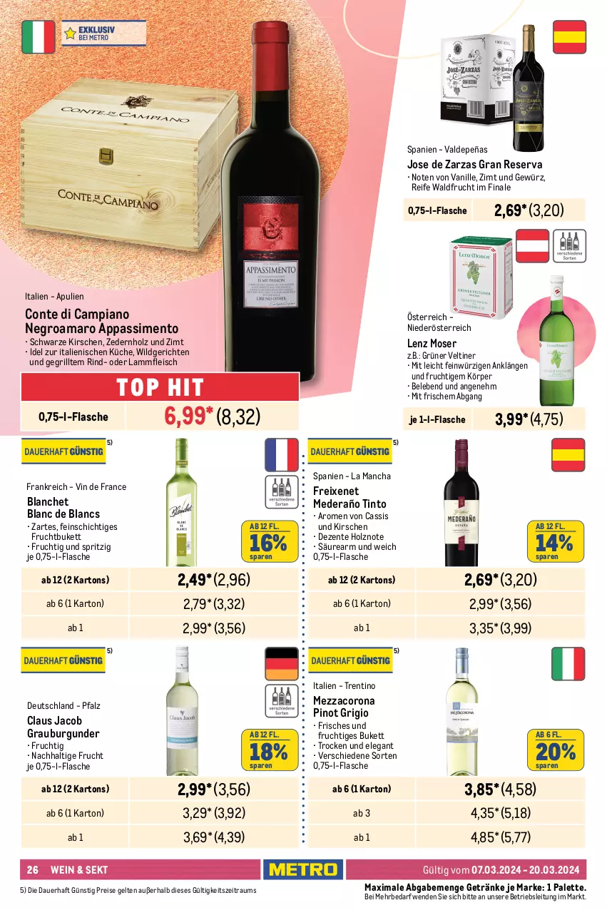 Aktueller Prospekt Metro - Gastro Journal - von 07.03 bis 20.03.2024 - strona 26 - produkty: amaro, auer, brut, brut dargent, burgunder, cassis, Cava, chardonnay, corona, de blancs, ecco, eis, elle, ente, ernesto, flasche, fleisch, freixenet, frizzante, frucht, getränk, getränke, gewürz, grauburgunder, grill, Holz, honig, kirsch, kirsche, kirschen, kräuter, küche, La Gioiosa, lamm, Lammfleisch, Lenz Moser, Leuchte, leuchten, Metro, mezzacorona, moser, orange, orangen, Palette, perla, pfirsich, Pinot, pinot grigio, prosecco, puma, reis, rind, rotkäppchen, sekt, sim, spumante, Ti, tisch, valdo, vanille, vin de france, wein, Wild, zitrone, zitronen, ZTE