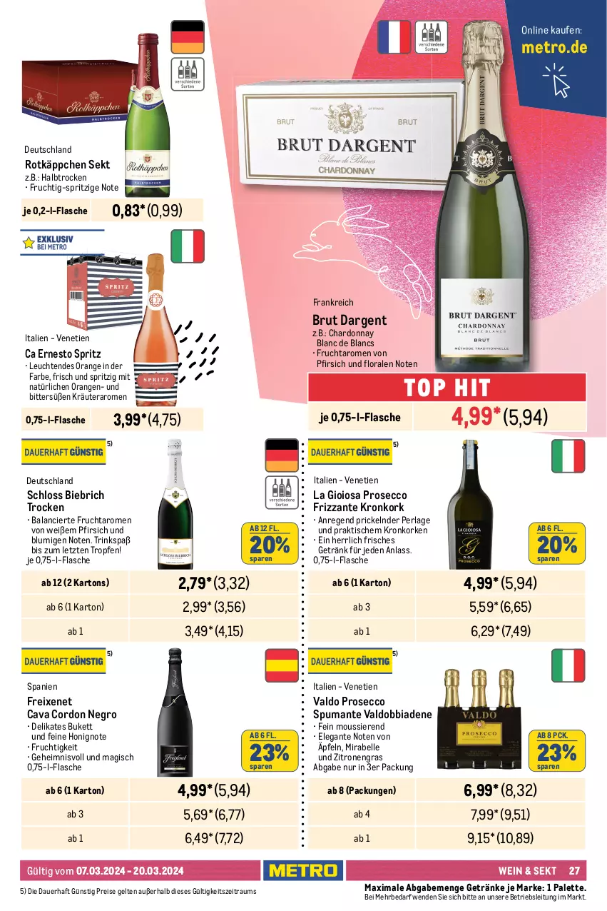 Aktueller Prospekt Metro - Gastro Journal - von 07.03 bis 20.03.2024 - strona 27 - produkty: amaro, auer, brut, brut dargent, burgunder, cassis, Cava, chardonnay, corona, de blancs, ecco, eis, elle, ente, ernesto, flasche, fleisch, freixenet, frizzante, frucht, getränk, getränke, gewürz, grauburgunder, grill, Holz, honig, kirsch, kirsche, kirschen, kräuter, küche, La Gioiosa, lamm, Lammfleisch, Lenz Moser, Leuchte, leuchten, Metro, mezzacorona, moser, orange, orangen, Palette, perla, pfirsich, Pinot, pinot grigio, prosecco, puma, reis, rind, rotkäppchen, sekt, sim, spumante, Ti, tisch, valdo, vanille, vin de france, wein, Wild, zitrone, zitronen, ZTE