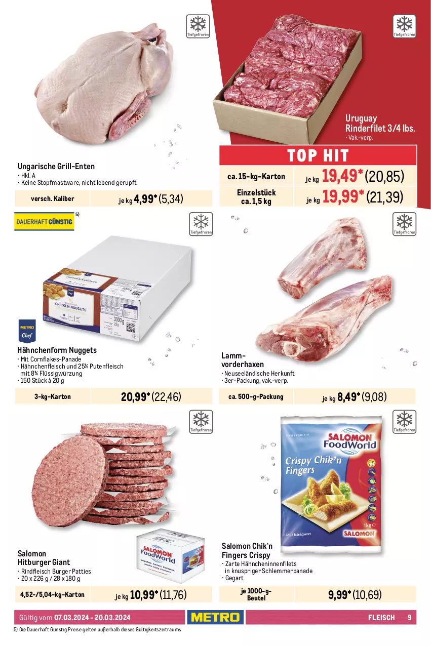 Aktueller Prospekt Metro - Gastro Journal - von 07.03 bis 20.03.2024 - strona 9 - produkty: auer, axe, beef, beutel, burger, eis, elle, ente, filet, filets, flakes, fleisch, grill, Hähnchenfleisch, Haxe, Kette, lachs, lamm, Metro, nuggets, pute, Putenfleisch, reis, rind, rinder, rinder-rouladen, rinderfilet, rindfleisch, roastbeef, rouladen, salomon, Schal, Schale, schwein, schweine, Schweinelachs, steak, steakhüfte, tafelspitz, Ti, topf, wein, weine