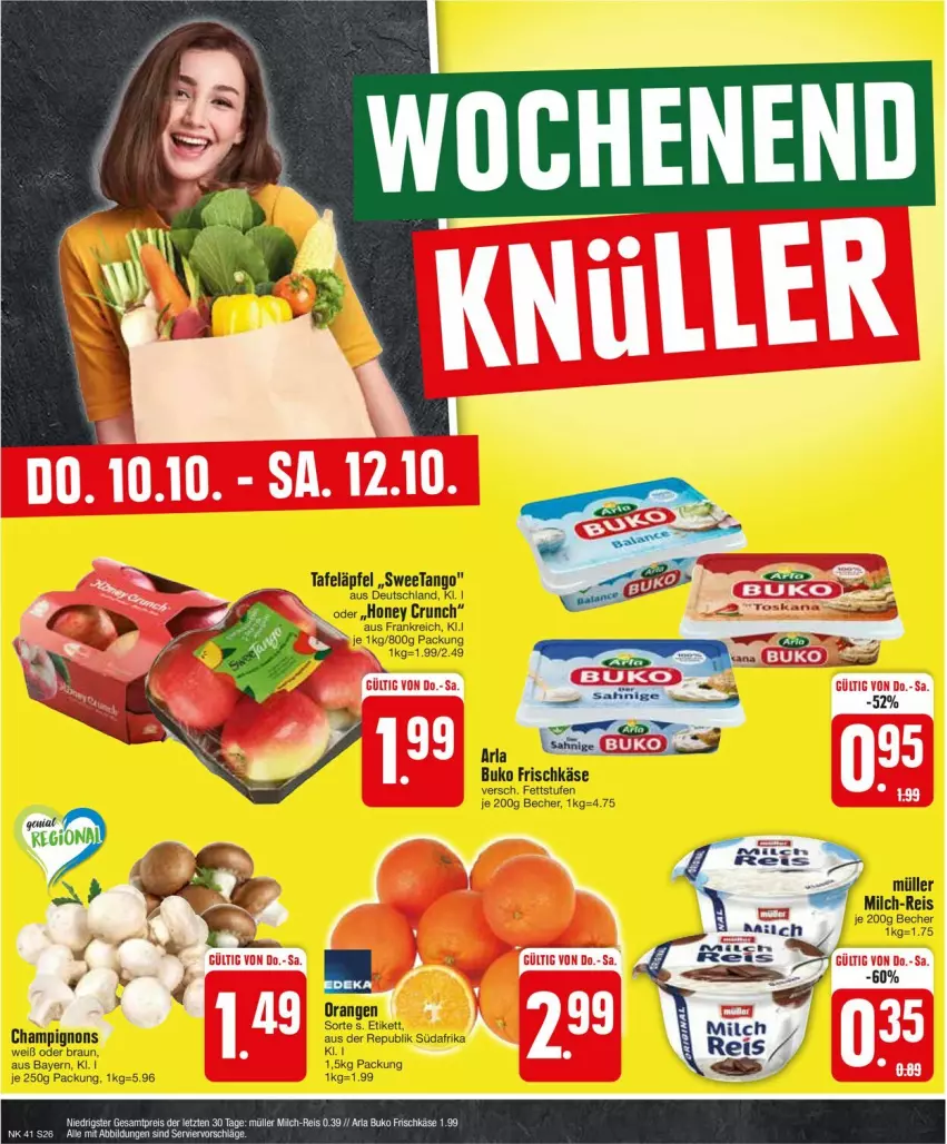 Aktueller Prospekt Edeka - Prospekte - von 07.10 bis 12.10.2024 - strona 28 - produkty: arla, arla buko, Becher, braun, Buko, champignon, champignons, eis, frischkäse, Käse, milch, Müller, orange, orangen, reis, Ti