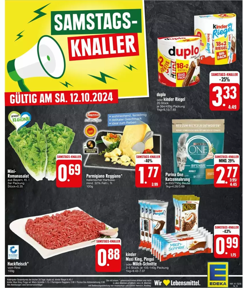 Aktueller Prospekt Edeka - Prospekte - von 07.10 bis 12.10.2024 - strona 30 - produkty: Abtei, deka, eis, fleisch, hackfleisch, katzennahrung, Kinder, Kinder Maxi, LG, milch, milch-schnitte, parmigiano, parmigiano reggiano, pingui, reggiano, reis, Romanasalat, salat, ZTE