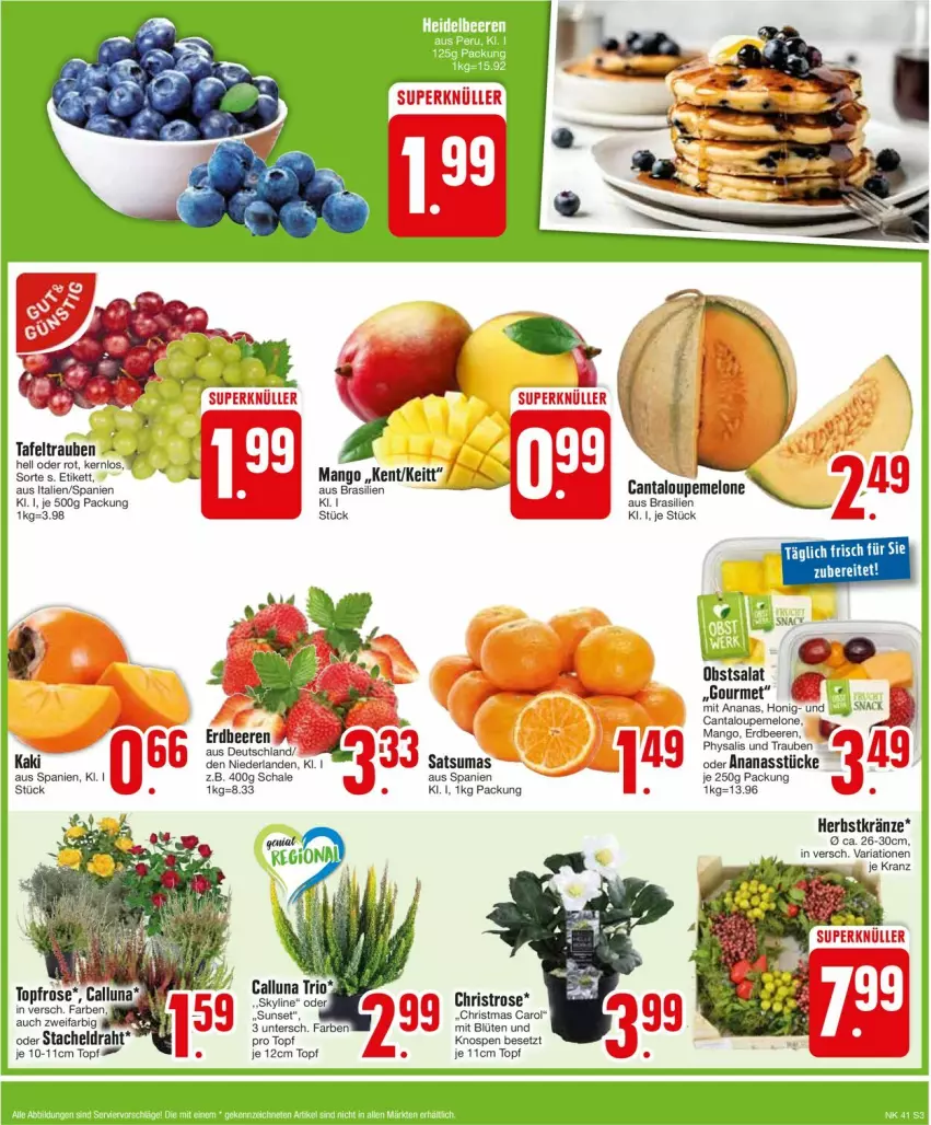 Aktueller Prospekt Edeka - Prospekte - von 07.10 bis 12.10.2024 - strona 5 - produkty: ananas, Ananasstücke, beere, beeren, Blüte, erdbeere, erdbeeren, honig, Kranz, mango, melone, Physalis, Ria, salat, Schal, Schale, tafeltrauben, Ti, topf, trauben