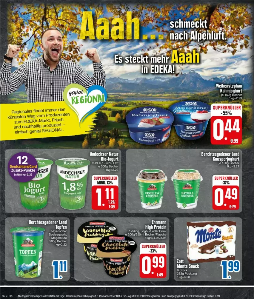 Aktueller Prospekt Edeka - Prospekte - von 07.10 bis 12.10.2024 - strona 8 - produkty: andechser natur, Becher, bio, ehrmann, eis, flasche, joghur, joghurt, jogurt, natur, rahmjoghurt, reis, rum, snack, tee, Ti, weihenstephan, ZTE